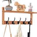 Coat Rack Wall Mount with Shelf, 17IN Wooden Coat Hanger Hooks Wall Mount with 5 Metal Hooks, Hanging Shelf with Hooks, Wood