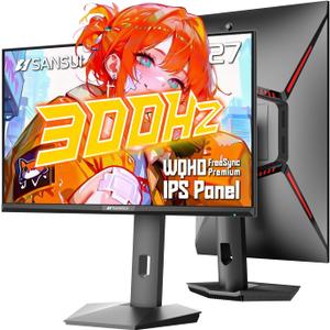 SANSUI 27 inch 1440p 300Hz 240Hz Gaming Monitor, WQHD Fast IPS 1ms Computer Monitor, FreeSync Premium | Brightness 400Nits | 130% sRGB | 10Bits | HDR | ErgoStand | VESA Mount | 2DP 1.4 & 2HDMI 2.1