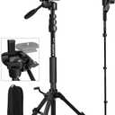 Camera Tripod 69 Inch, Patented 3-Way Swivel Portable Phone Tripod Professional Aluminum Alloy Travel Phone Camera Stand Monopod for Canon Nikon GoPro DSLR, DV Video Camcorder, Smartphone Black