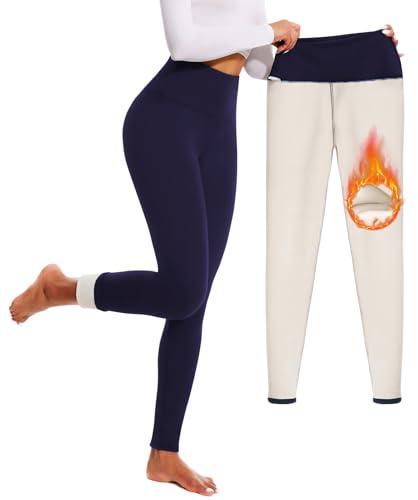 FULLSOFT Fleece Lined Leggings for Women – Thick High Waisted Winter Warm Yoga Pants Workout Tummy Control Thermal Warm Leggings (Navy Blue,XX-Large)