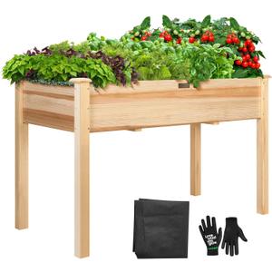 VIVOSUN Elevated Wooden Raised Garden Bed, 48 x 24 x 30 Inches, Outdoor Wood Planter Box w Bed Liner and Gloves for Garden, Patio, Balcony, Backyard and Outdoors, 220-Pound Capacity