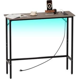 Narrow Console Table with Led Light and Charging Station29.5" Small Entryway TableDisplay TableEntryway Hallway Thin Sofa Table Behind Sofa, Small Spaces, Living Room, Gray (Grey)