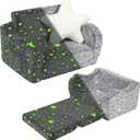 Toddler Couch, 2-in-1 Kids Soft Couch Fold Out with Star Pillow, Foldable Sofa to Lounger, Medium, Star Glow in The Dark (Light Grey)