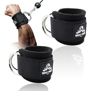 Wrist Cuffs with Dual D-Rings  Secure & Comfortable Support for Cable Machine Workouts, Lateral Raises, Arm Strength Training, and Triceps Exercises (Black)
