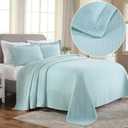 Superior Solitaire Cotton 3 Piece Bedspread Set, Home Bed Decor, Decorative Textured Bed Spread, 2 Pillow Shams, Airy Blanket, Matelasse Coverlet Bedding, All-Season Accent Blanket, King, Aqua