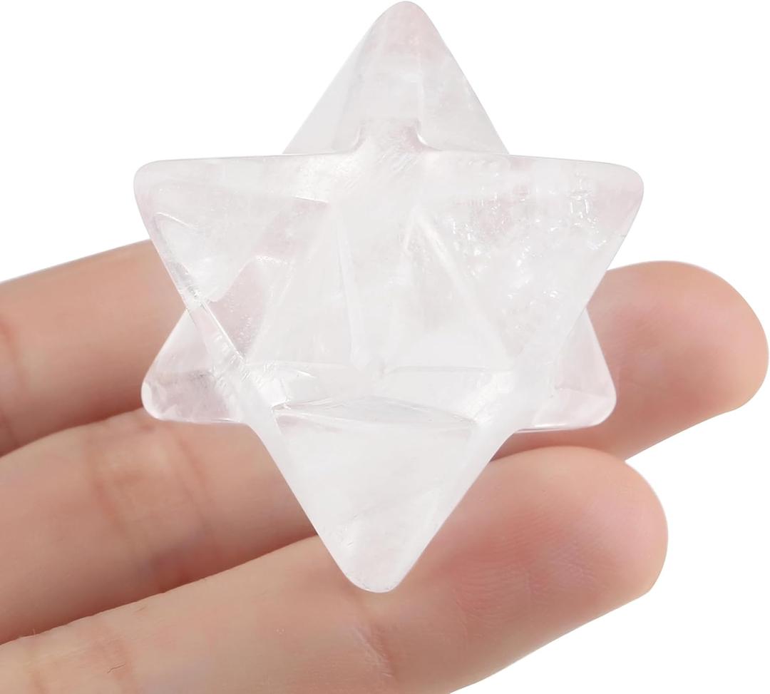 QINJIEJIE Clear Quartz Crystals Merkaba Healing Stones Sacred Meditation Energy Generator 1" Reiki 3D Star Dodecahedron Crystal Grid Home Decor Protection Cleansing Spiritual Healing Crystals Gifts