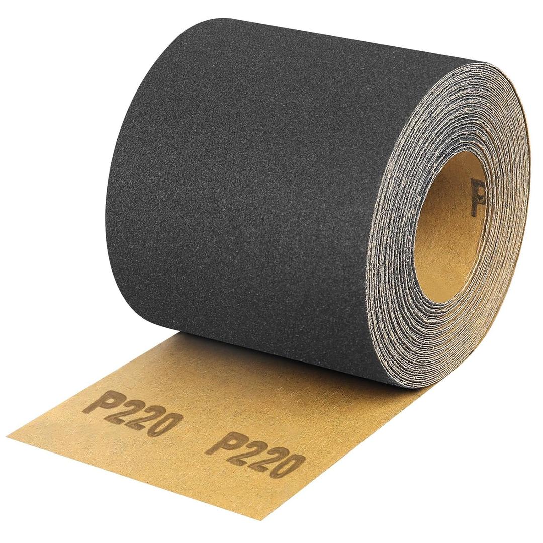 220 Grit Sandpaper Roll, 3-2/3" Wide 11 Yard Wet Dry Silicon Carbide Longboard Sand Paper for Automotive Metal Wood SandingPolishing