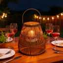 Cooo 2 Pack Giant Candle Lantern Heat-Tesistant Glass Candle Holder Rattan