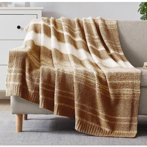 WRENGONGE Burnt Orange Throw Blanket, 50x70 Soft Cozy Striped Throw Blankets for Couch, Sofa, Bed, Travel, Lightweight Fluffy Warm Plush Decorative Blankets for Women, Men, Kids Gift