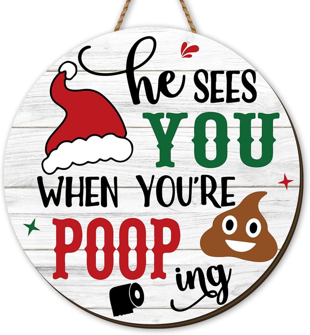 Funny Christmas Door Sign Prank Xmas Front Wooden Wreath Hanging Winter Seasonal Holiday Decor Merry Christmas Decorations for Home Party