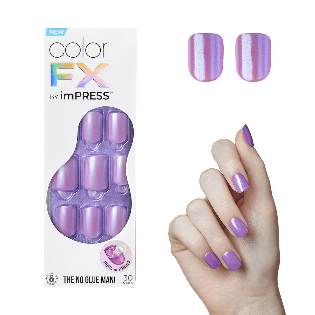 KISS imPRESS No Glue Mani Press On Nails, Color FX, 'Wonder', Dark Purple, Short Size, Squoval Shape, Includes 30 Nails, Prep Pad, Instructions Sheet, 1 Manicure Stick, 1 Mini File