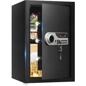 3.3 Cuft Large Home Safes Water and Fireproof, Digital Security Fire Safe Box with Keypad Key and Removable Shelf, Fireproof Document Safe for Home Money Valuables