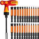Ball End Hex Head Allen Wrench Drill Bit Set with T Handle Ratchet Driver, 24PCS Metric & SAE Ball End Hex Bit Set Allen Key Bit Set Hex Key Drill Bit Set with T Handle, S2 Steel, 2.5'' Long