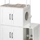 HOOBRO Litter Box Enclosure, Litter Box Furniture with Storage, 2-in-1 Hidden Cat Furniture with Shelf, 2 Dangling Plush Balls and 1 Toy Ball, Large Wooden Cat Washroom, White WT78MW01