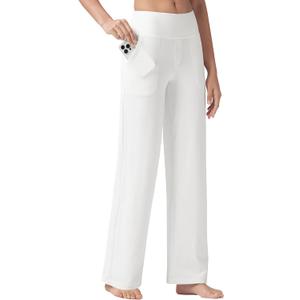 Willit Women's Yoga Pants Wide Leg Dress Work Pants Stretch Casual Pants Slacks with Pockets High Waist 28" 30" 32" (White)