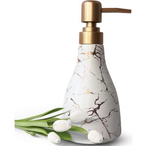 Ceramic Soap Dispenser for Bathroom White Soap Dispenser for Kitchen Dish Soap Dispenser with Marble Pattern Liquid Hand Soap Dispenser Pump Bottle