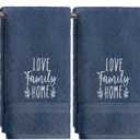 Artoid Mode 2 Pcs Navy Blue Love Family Home Embroidered Hand Towels for Bathroom, Cotton Soft Absorbent Farmhouse Decor Towels, 13.7 x 29.5 Inch