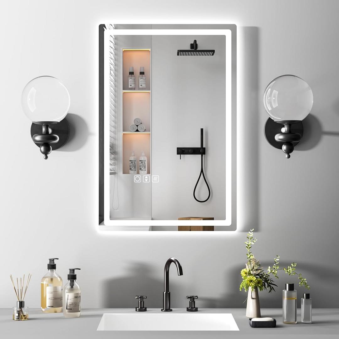 ROVOGO 20"x30" LED Bathroom Mirror with Lights, Fogless, Dimmable Backlit & Front Lit, 3 Color Temperature, Memory Function, Lighted Bathroom Vanity Mirror for Wall, Shatter-Proof, UL Recognized
