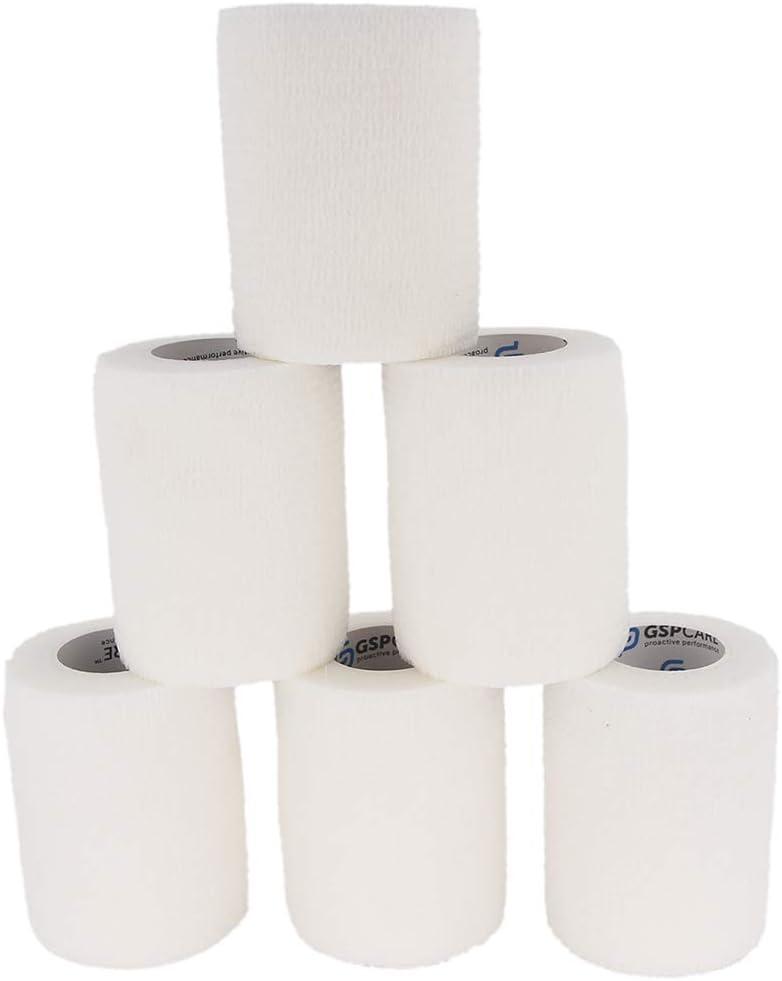 Self Adhesive Wrap Cohesive Wrap Bandages 6 Count 3" x 5 Yards, Medical Tape, Adhesive Flexible Breathable First Aid Non Woven Rolls, Stretch Athletic, Ankle Sprains & Swelling, Sports (White)