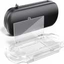 EVA Hard Storage Case for PSP 2000/3000, Portable Travel Carrying Bag with Transparent Protector Shell, Anti-Shock Interior, Wrist Strap & Double Zipper Design (Black)