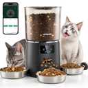 Automatic Cat Feeder for 3 Cats, 6L/25 Cups Smart WiFi Pet Feeder, Strong Anti-Jam System, Dual-Effect Desiccant Cat Food Dispenser, with 10S Voice Recorder for Cats and Small Dog(Black)
