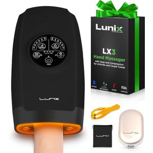 Lunix LX3 Cordless Hand Massager, Shiatsu Massage Machine with Heat and Compression 6 Levels Pressure Point Therapy for Arthritis, Pain Relief, Carpal Tunnel and Finger Numbness