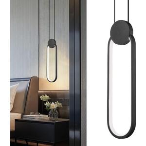 Modern Black LED Pendant Lights Fixtures, 2 Pack Minimalist Design Oval Pendant Lighting for Kitchen Island,Warm White Hanging Light for Bedroom Dining Room Bathroom 8W