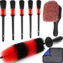 TAKAVU Complete Car Wheel Detailing Kit (8pcs) - Safe Scratch-Free 17" Barrel Brush, Tire Scrubber, 5 Detail Brushes & Towel for Rims, Interior, Exterior