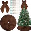 32 Pcs Vintage Brown Christmas Tree Decorations Brown Velvet Xmas Tree Skirt Large Topper Bow Christmas Ribbon Garland Wreath Ornament for Xmas Party Indoor Outdoor Decor
