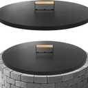 G GOOD GAIN Firepit Lid Round 28 Inch - Rust Resistant Fire Pit Lid Cover with Wooden Handle & Gloves, Fire Pit Snuffer Lid for Courtyards, Patio, Winter Cold Protection.