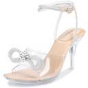NBUUNBU Clear Heels With Rhinestone Bow Strappy Sandals For Women Ankle Strap Butterfly Transparent Platform High Heel Sexy Slingback Kitten Stiletto Comfortable Wedding Shoes Pump Mules, Size 7
