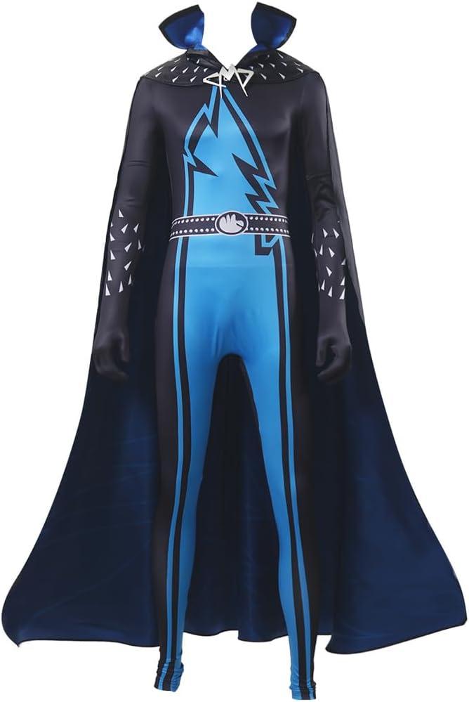 CluchiEgg Mens Costume Outfit Black Cape Jumpsuit, L