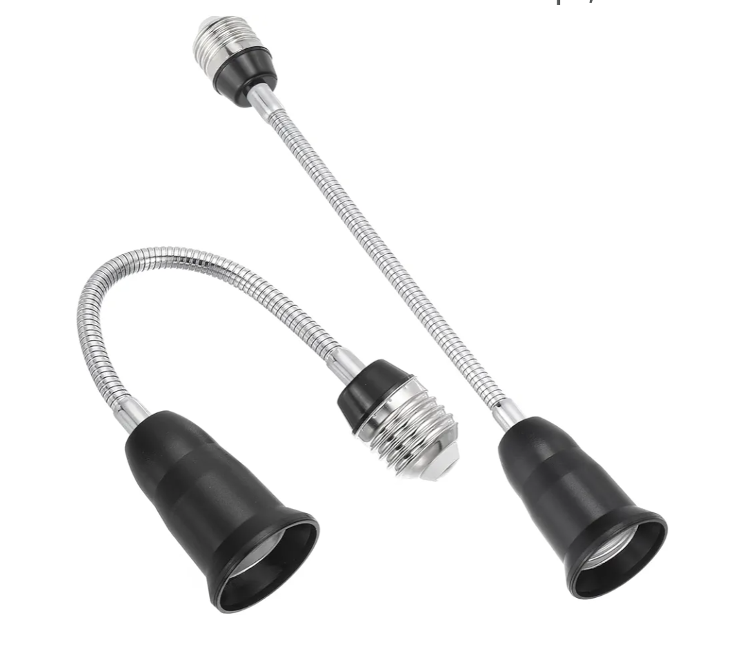 PATIKIL 11.8 Inch E26/E27 Light Socket Extender, 2 Pcs Flexible Bulb Socket Extension Adjustable Bulb Extender Adapter for Medium Screw Base Home Lamps, Black