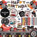 231PCS Cars Birthday Decorations Set Race Car Birthday Party Decorations Kit with Tablecloth, Banner, Plates, Cups, Napkins, Stickers & Slap Bracelets, Car Themed Party Decorations Serves 24