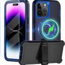 Magnetic for iPhone 14 Pro Case,with Belt Clip,[Compatible with Magsafe] W/Tempered Glass Screen Protector,Anti-Drop,Shockproof,Heavy Duty Protection (Dark Blue)