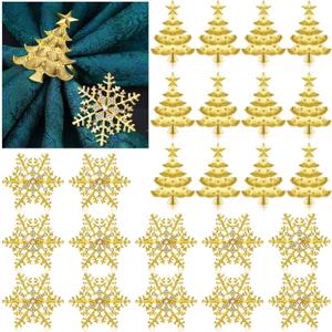 Patelai 24 Pcs Christmas Napkin Rings Snowflake and Tree Xmas Napkin Holder Rings Metal Shiny Holder for Christmas Party Wedding Holiday Dinner Table Decor (Gold)