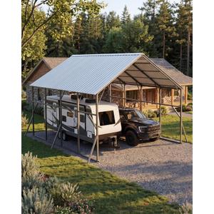 GarveeLife 20x20 ft Vertical Roof Metal Carport, Heavy-Duty 2 Cars Car Port | 120 Steep-Pitch Roof for Snow Shedding / 173" High-Clearance / for RVs & Tractors / Reinforced Frame for All Weather