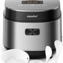 COMFEE' Compact Rice Cooker 8 Cups Cooked/4 Cups Uncooked, 9-in-1 Multi Cooker, Fast Rice Maker, Steam, Brown Rice, Grains, Fuzzy Logic Technology, Grey