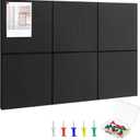 Large Cork Board 36" x 24", 6 Pack Felt Bulletin Board with 30 Pushpins, Cork Boards Alternative with Self-Adhesive Strips, Felt Wall Tiles Pin Boards for Walls Office Home School Decor-Black