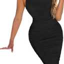BEAGIMEG Women's Sexy Bodycon Sleeveless Backless Ruched Halter Neck Party Club Cocktail Midi Dress (Black)