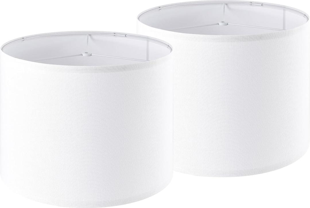 Pure-White Drum Lamp Shades Set of 2 Large Lampshade 14``Top x 14``Bottom x 11``High(Spider) Modern Lamp Shade for Table and Bedside Lamp - Lampshade Replacement