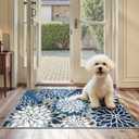 Arenarug 2x3 Washable Small Rug Tropical Botanical Modern Floral Indoor Chenille Door Mat Carpet Non Slip for Patio, Entry Way, Entrance, Porch, Blue