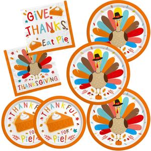 Turkey Thanksgiving Party Supplies Kit for 50 Guests - Complete Autumn-Themed Disposable Dinnerware Set: Dinner & Dessert Plates, Napkins - Thanksgiving Party Decorations