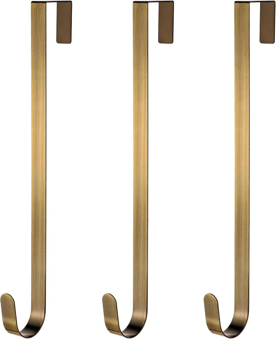 Zhehao 3 Pieces Christmas Decor Metal Wreath Hangers Over The Door Light Handy Wreath Hanger Hanging Hook (14 Inch, Antique Bronze Color)