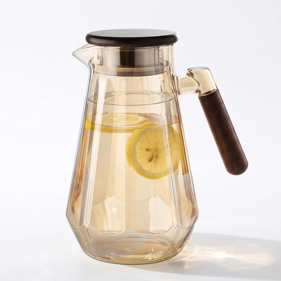 1.8L Glass Pitcher with Lid and Spout, Borosilicate Glass Carafe for Hot/Cold Drink, Water Pitchers with Handle for Fridge, Extra Large Jug for Iced Tea, Coffee, Juice, Beverage