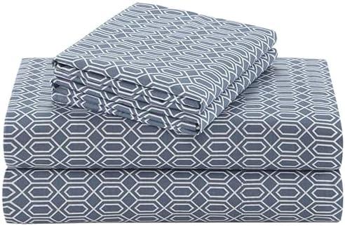Comfort Spaces 100% Cotton Sheets Queen, Breathable, Naturally Cool Cotton Sheets, Soft Cotton Bed Sheets with 14" Elastic Pocket Fits up to 16" Mattress, All Seasons Sheet Set, Diamond Blue 4 Piece