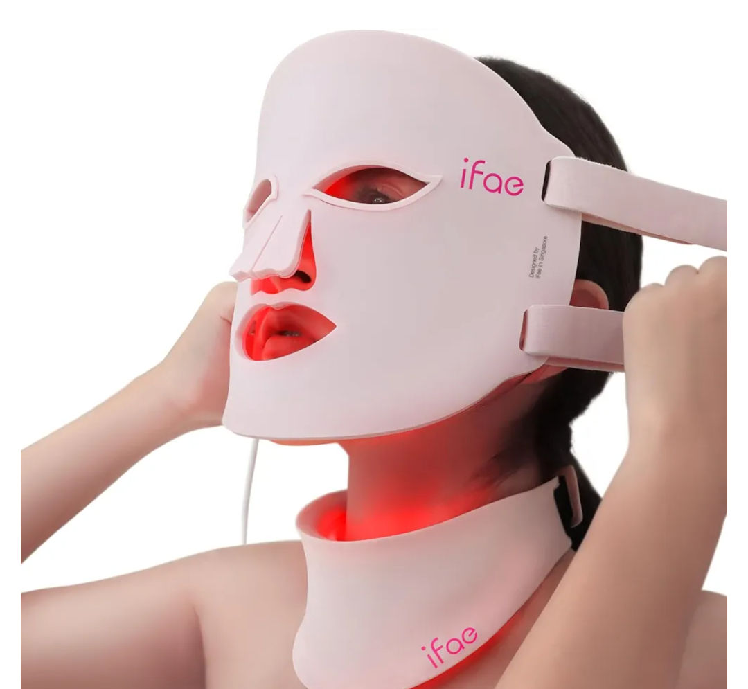 Red Light Therapy Mask for Face and Neck, 7 Colors with NIR Led Face Mask Light Therapy with Eye Protection and Remote, Rechargeable Ergonomic Design for True AntiAging Skincare at Home (Pink)