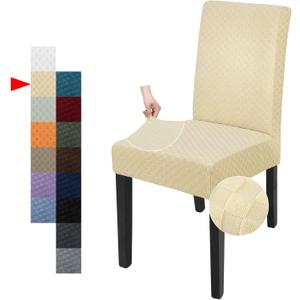 YEMYHOM 2 Packs Latest Checkered Dining Chair Slipcover Parsons Chair Furniture Protector Stretch Chair Covers for Dining Room, Restaurant, Kitchen, Party (Beige)