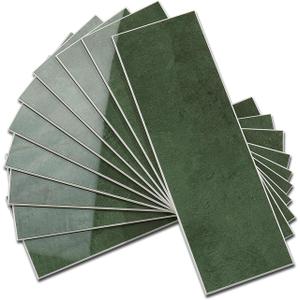 Tilingview 30 PCS Peel and Stick Backsplash Tile for Kitchen/Bathroom/Living Room, 3"x 9" Self-Adhesive Subway Tile for Backsplash, Handmade Imitation Glazed Tiles(Glossy Dark Olive Green)
