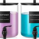 Glass Laundry Detergent Dispenser, 128 oz / 3.5L Fabric Softener Dispenser for Laundry Room Organization, Detergent Holder with Plastic Spigot (Black, 2 Pack)